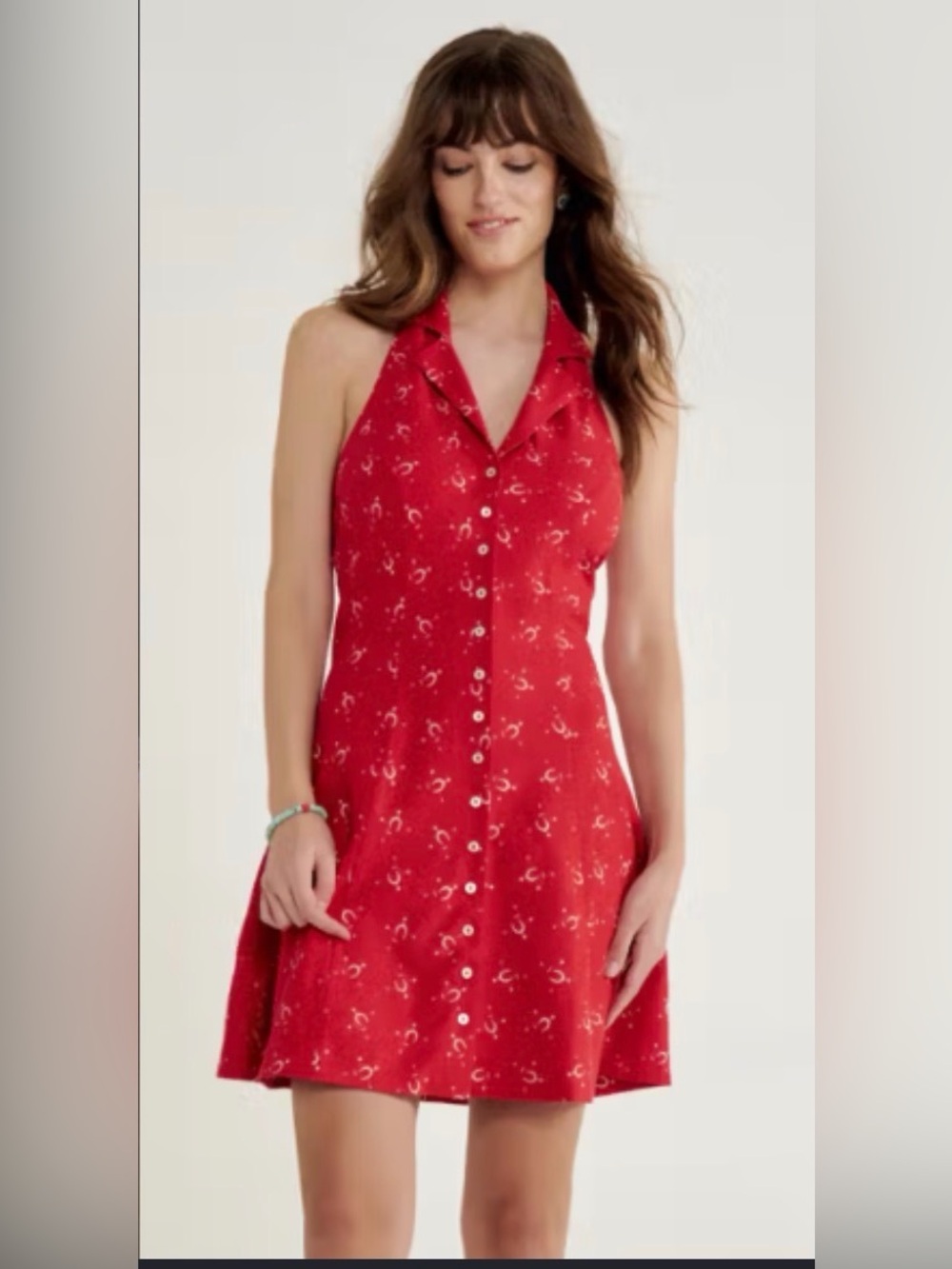 Tecovas Red Halter Button-Front Mini Dress